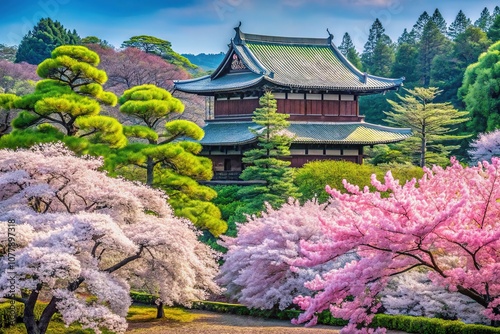 Sakura & Pine Trees, Kokyo Gaien, Tokyo, Japan - Rule of Thirds photo