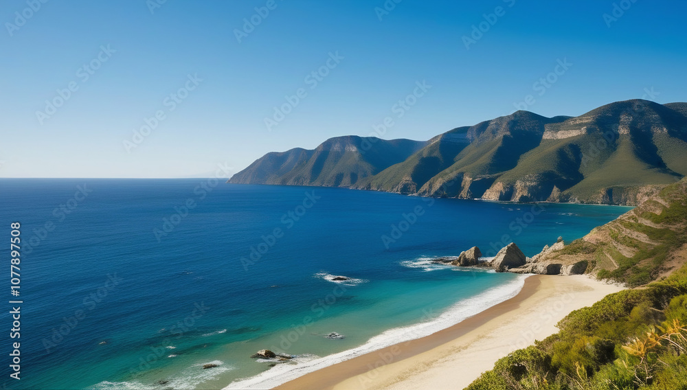 Endless Horizon: Sunlit Mountains and Blue Ocean Endless Horizon: Sunlit Mountains and Blue Ocean