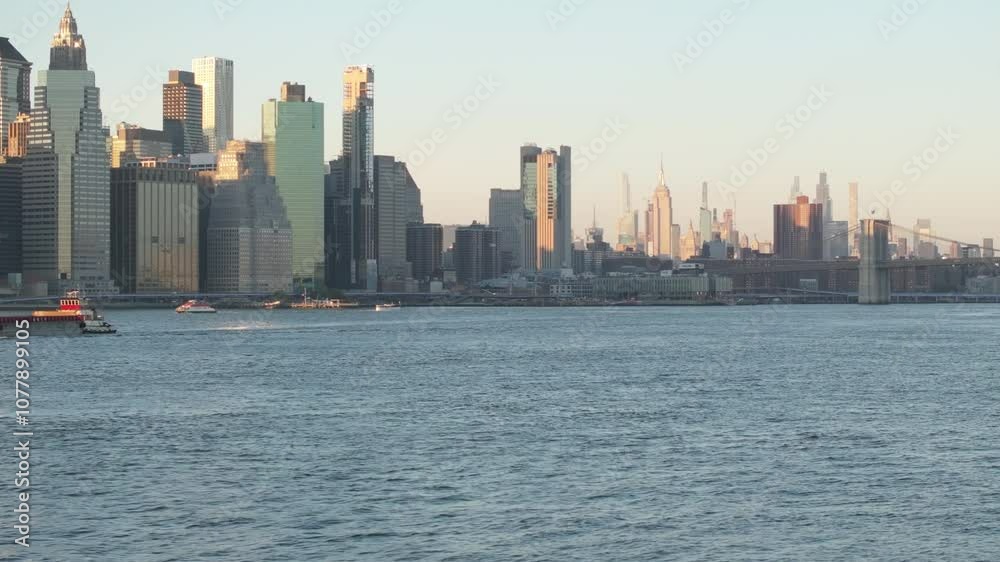 Aerial view of the East River and New York City Aerial view of the East River and New York City