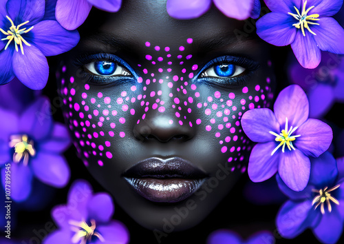 Close-up of a woman holding a bouquet of vibrant flowers in a garden, showcasing the beauty of nature with purple, pink, and violet petals in full bloom photo