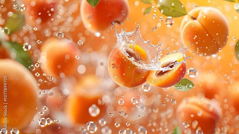 Fresh Apricots Splashing in Water Droplets Fresh Apricots Splashing in Water Droplets