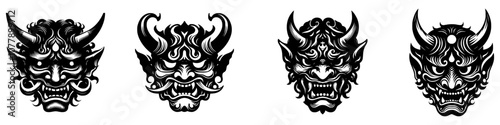 japanese set of oni mask vector art