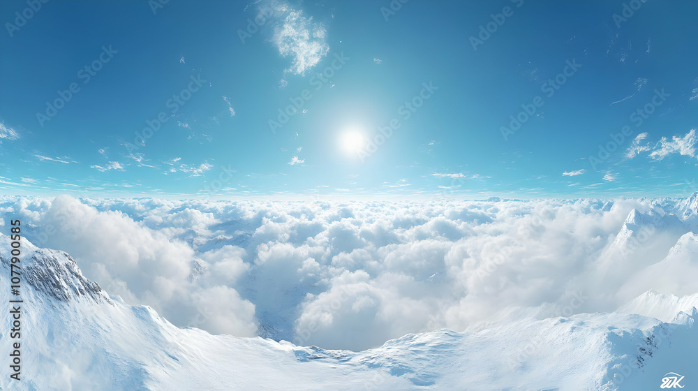 Snowy Mountain Peaks Above a Sea of Clouds - 3D Illustration Snowy Mountain Peaks Above a Sea of Clouds - 3D Illustration