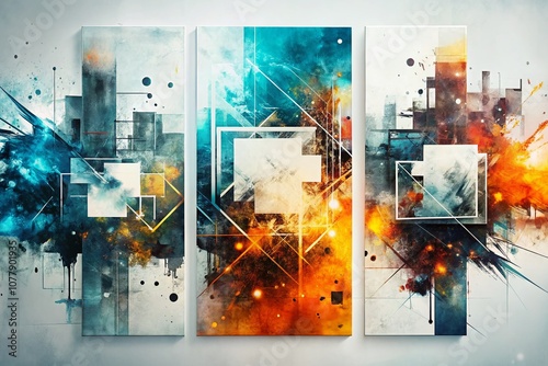 Abstract Chaos: Trio of Modern Grunge Square Posters Featuring Marker Strokes and Scrawls on a White Background for Artistic Inspiration and Creative Designs photo