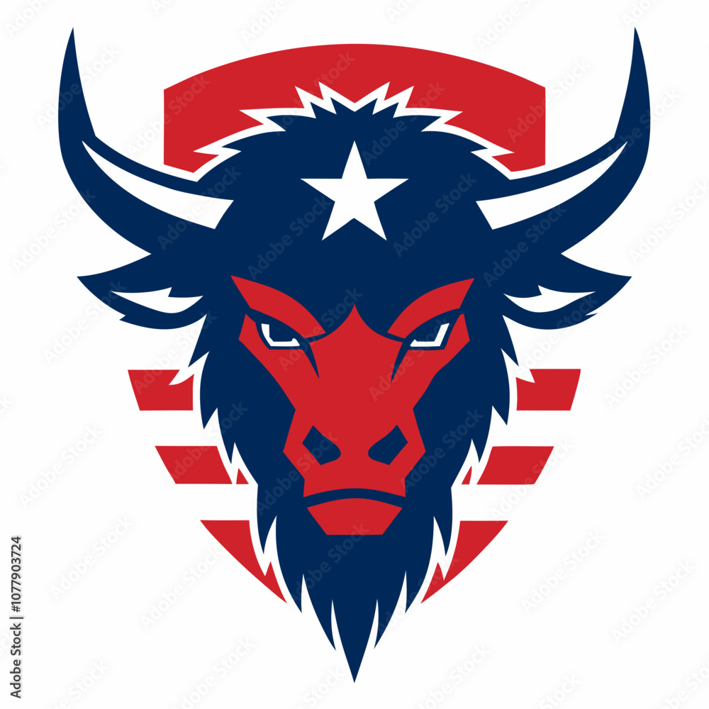USA flag with Bison bull head vector art illustration USA flag with Bison bull head vector art illustration