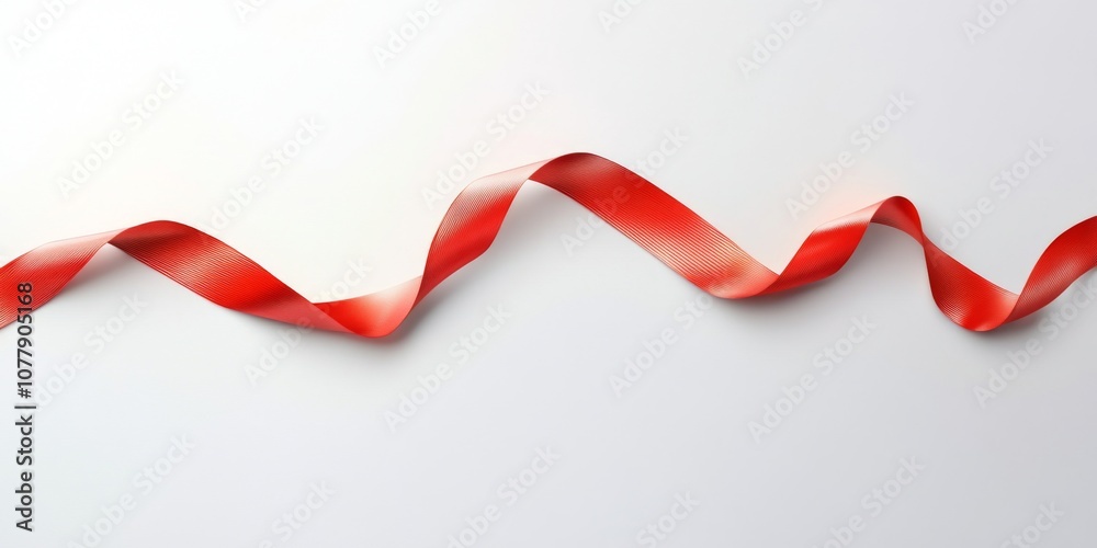Red ribbon on a white background with subtle lighting ,space for text Red ribbon on a white background with subtle lighting ,space for text