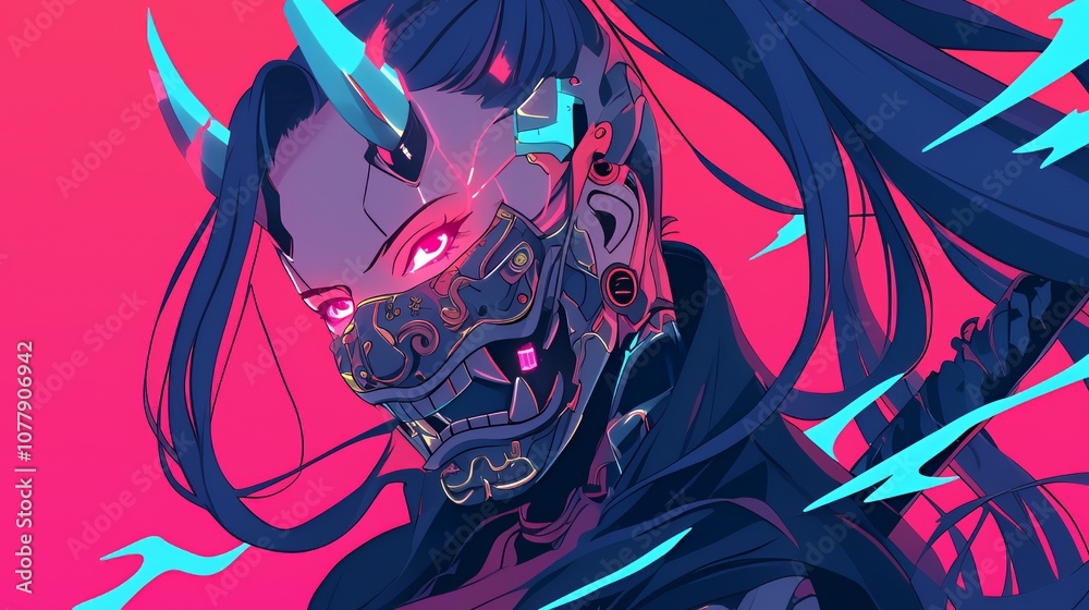Fototapeta premium Cyberpunk Oni Warrior