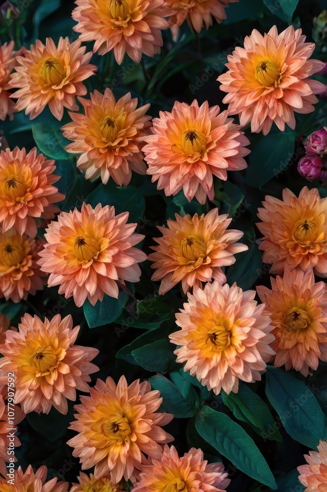 Bunch of orange flowers with green leaves Bunch of orange flowers with green leaves