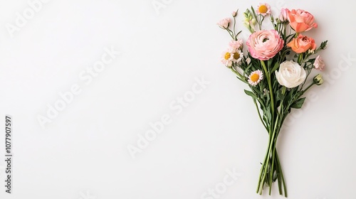 Top view of a neatly arranged bouquet of mixed wildflowers