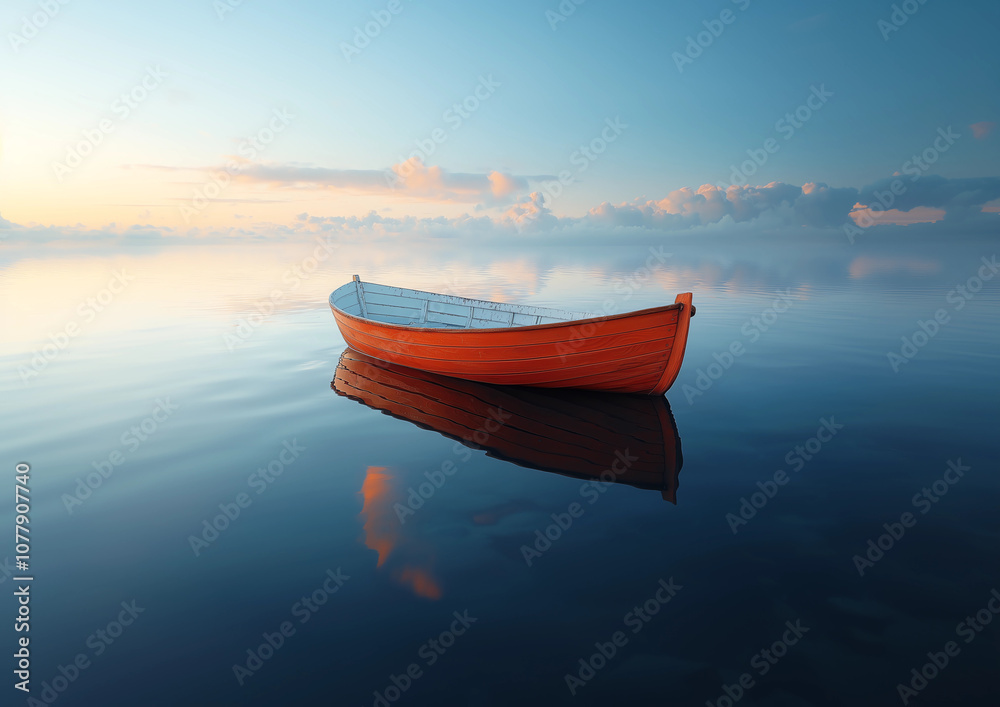 A boat in the middle of an endless river A boat in the middle of an endless river