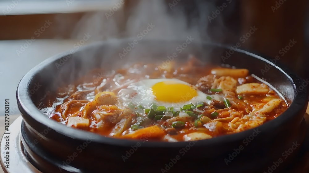 A hot bowl of kimchi jjigae, spicy stew made with kimchi, tofu, pork, and gochujang.
A hot bowl of kimchi jjigae, spicy stew made with kimchi, tofu, pork, and gochujang.