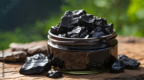 Pristine Shilajit Detailed View of Nature's Healing Resin in the Sun.generative.ai
