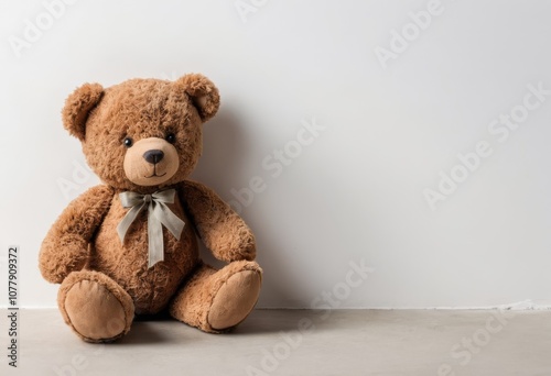 a_single_teddy_bear_sitting_at_the_corner_clean_background