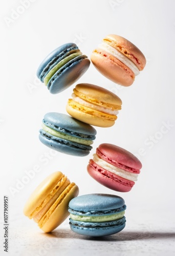 several_macarons_different_colors_in_the_air