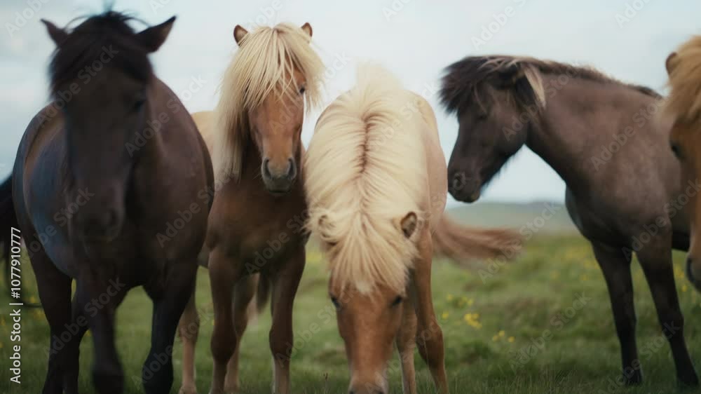 Icelandic horses outdoors in natural setting