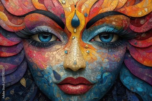 majestic goddess durga depicted with intricate detail surrounded by vibrant colors and symbols showcasing strength beauty and cultural significance in a stunning dynamic composition