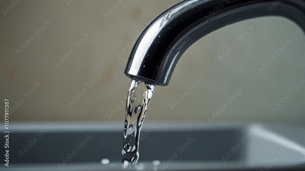 water flowing from the tap, closeup shot with tap dripping water-drop. Water leaking, saving concept. water flowing from the tap, closeup shot with tap dripping water-drop. Water leaking, saving concept.