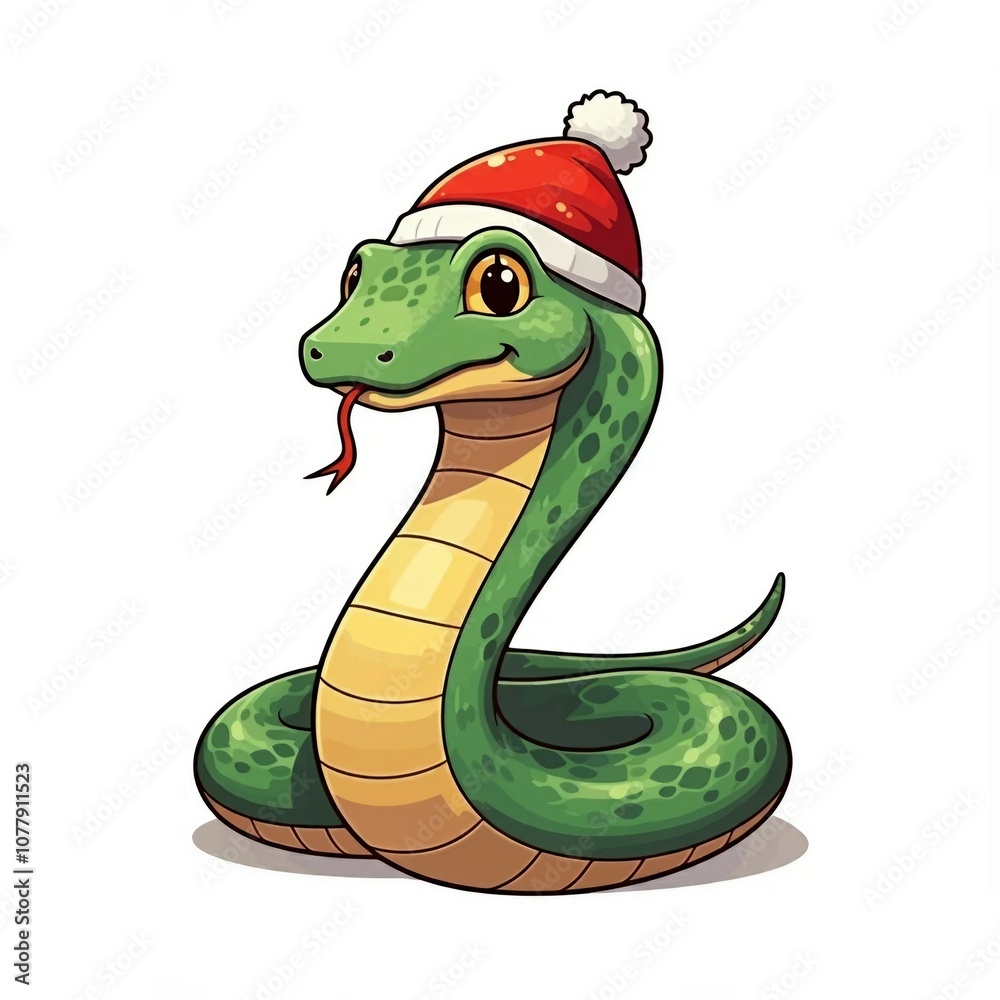 Fototapeta premium Illustration of Cute green snake cartoon. Festive or New Year's cartoon snake.