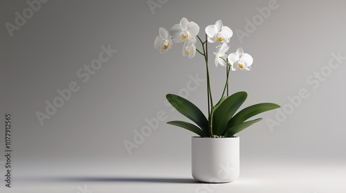 Orchid plant with a few delicate white flowers on a white background