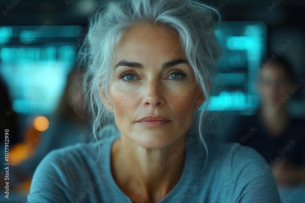 Obraz premium mature businesswoman passionately discussing ideas with her diverse team in a modern office presenting a clear vision with confidence surrounded by colleagues engaged and taking notes