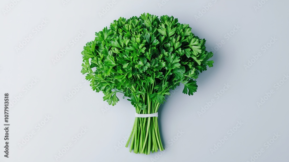 Minimalist top view of a fresh parsley bunch Minimalist top view of a fresh parsley bunch