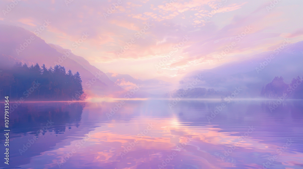 Evening pastel sky, the soft pink and purple colors reflecting on a still lake, the scene calm and serene. Evening pastel sky, the soft pink and purple colors reflecting on a still lake, the scene calm and serene.