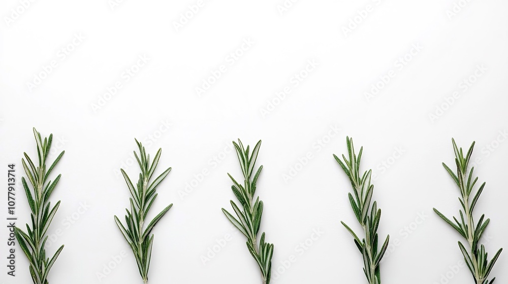 Fototapeta premium Minimalist row of fresh rosemary sprigs