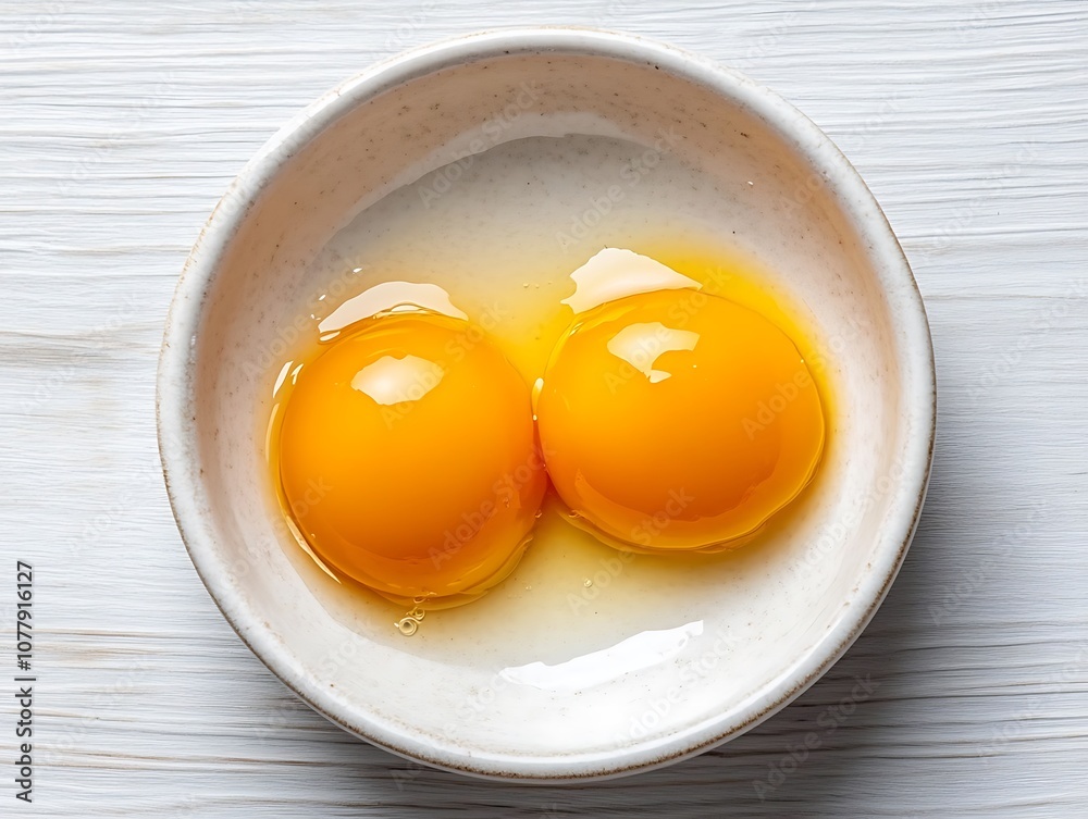 Fresh Raw Egg Yolks in Ceramic Bowl on White Background