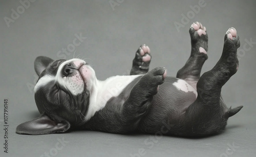 French bulldog puppy sleeping with his legs up generated by AI