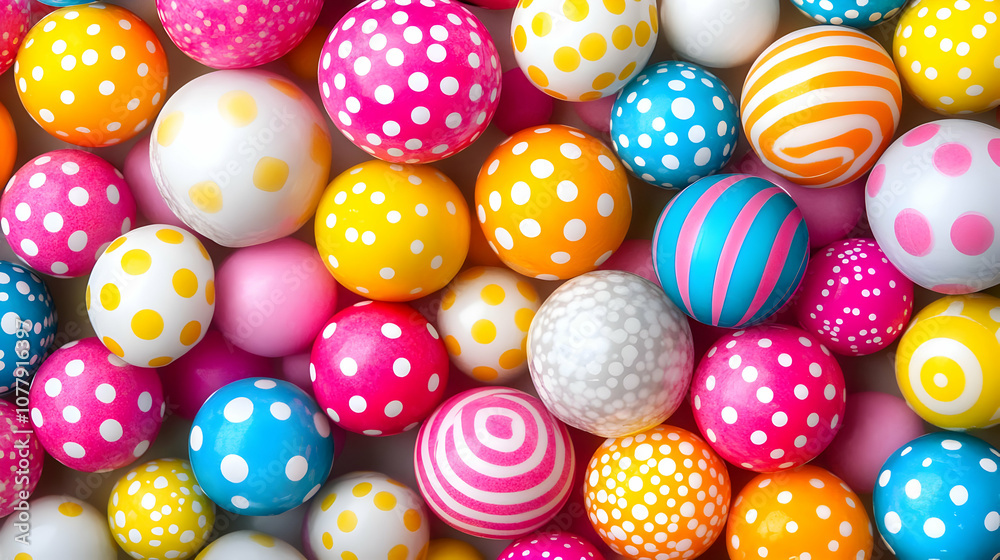Colorful Polka Dot and Striped Balls Abstract Background Colorful Polka Dot and Striped Balls Abstract Background