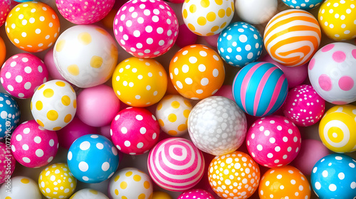 Colorful Polka Dot and Striped Balls Abstract Background