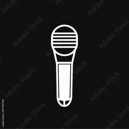 Microphone icon on black background: symbol of audio recording or live performance, standing out starkly in monochrome contrast.