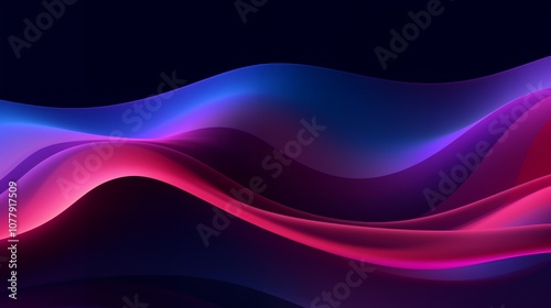 Abstract background with vibrant blue and pink waves on black background.