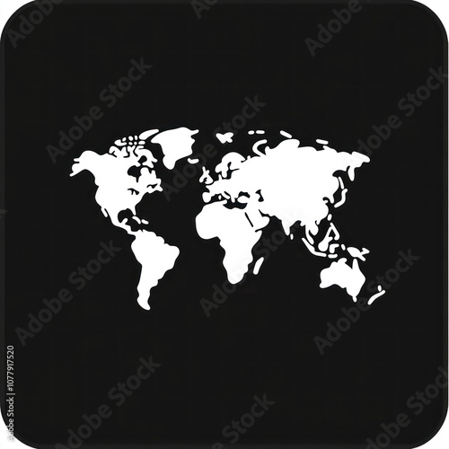 Black and white world map on white background.