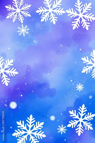 Blue and purple with white snowflake background christmas backdrop Illustration Watercolor painting art style 