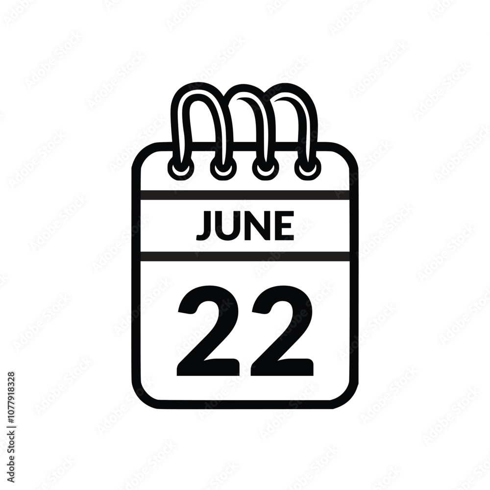 June 22 Calendar icon vector illustration.