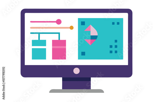 Monitor with Design Software Interface | isolated vector illustration on white background