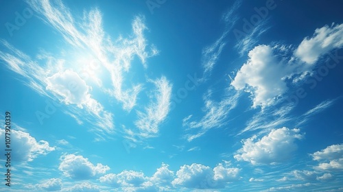 Clear blue sky with wispy clouds offering a bright and refreshing feeling