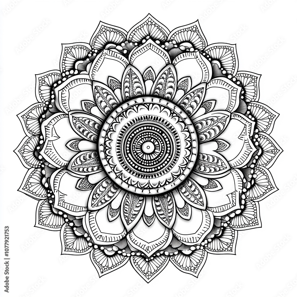 Circular pattern in the form of a mandala. Henna tatoo mandala. Mehndi style. Decorative pattern in oriental style. Coloring book page.