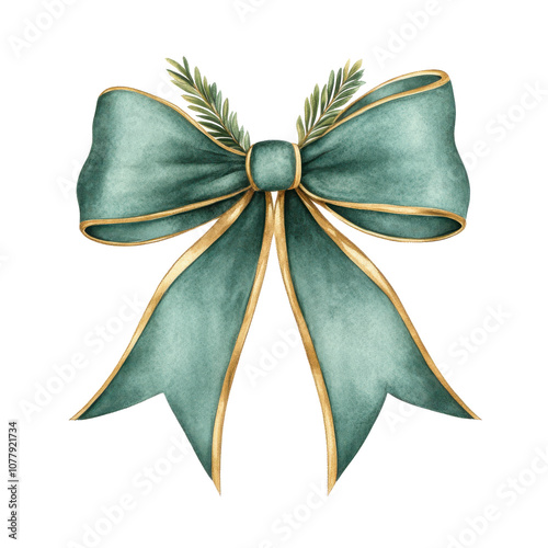 luxurious green bow with golden edges and decorative leaf accent, perfect for festive occasions. This elegant design adds touch of sophistication to any holiday decor