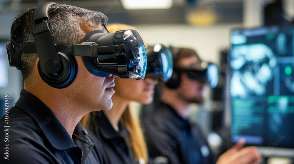 A cybersecurity team using VR simulations to practice disaster recovery protocols and real-time threat responses A cybersecurity team using VR simulations to practice disaster recovery protocols and real-time threat responses