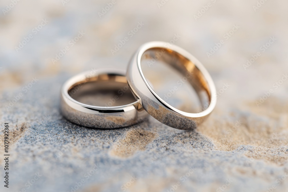 Two Wedding Bands Resting on a Rough Stone Two Wedding Bands Resting on a Rough Stone
