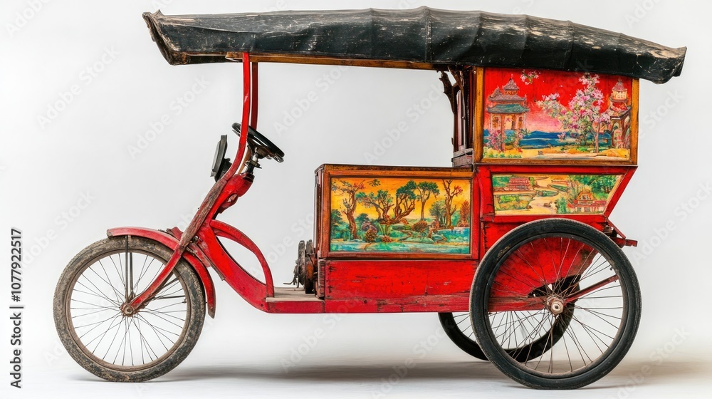 Fototapeta premium Vintage Chinese Rickshaw with Intricate Painted Scenes
