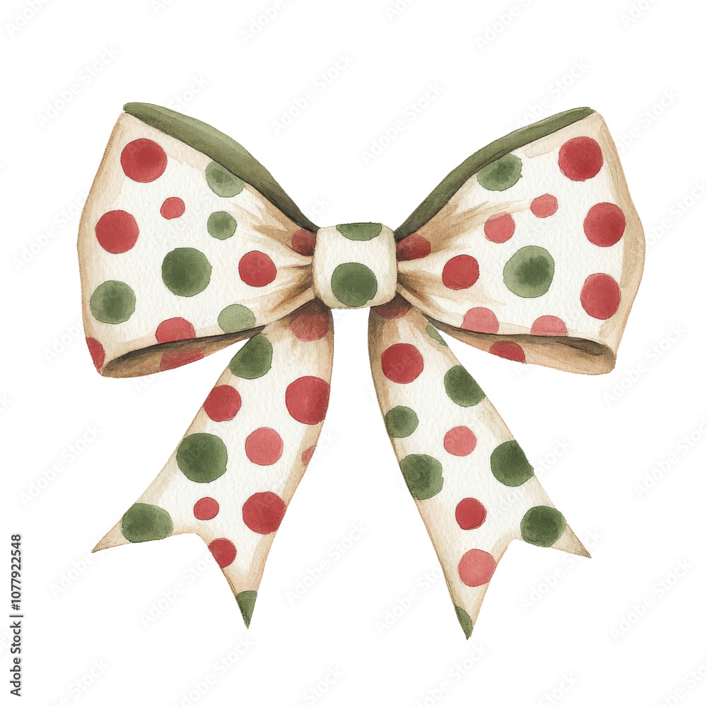playful Christmas bow with polka dot pattern in red and green, perfect for festive decorations and gift wrapping playful Christmas bow with polka dot pattern in red and green, perfect for festive decorations and gift wrapping