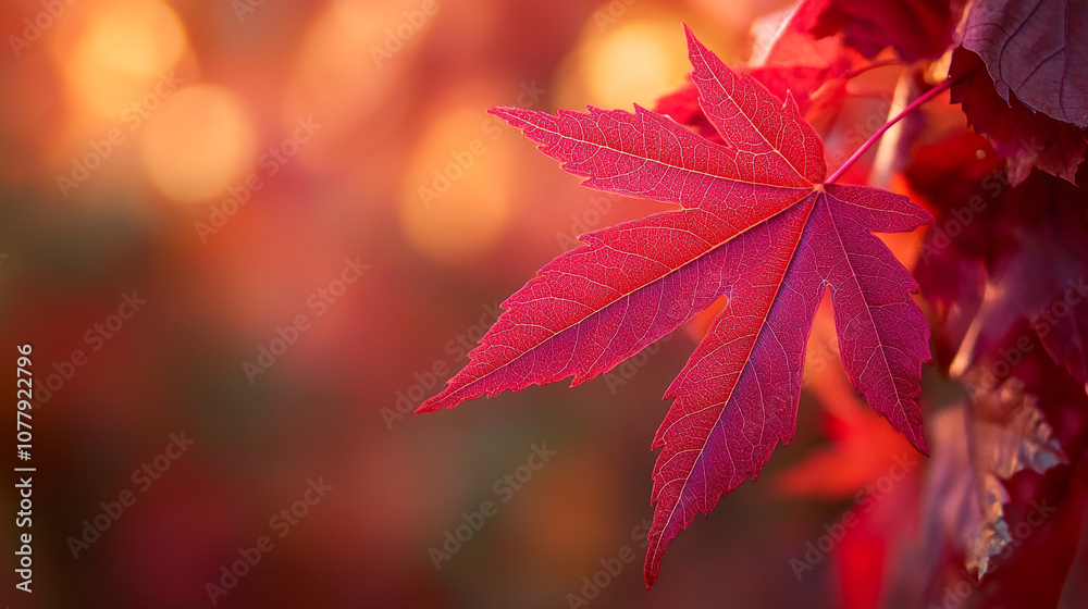 Vibrant red maple leaf close-up during autumn in a natural setting with blurred background Vibrant red maple leaf close-up during autumn in a natural setting with blurred background