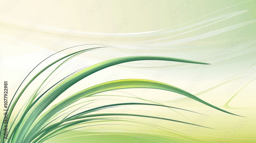 A serene abstract design featuring flowing green grass against a soft gradient background.