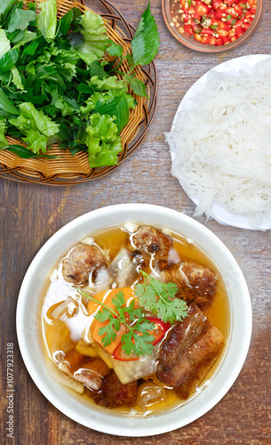 Bun Cha Vietnam food. Vietnamese Grilled Pork with noodle and sweet sauce. Buncha. Vietnamese Grilled Pork Meatballs with Vermicelli Noodles Bun Cha - hanoi photo