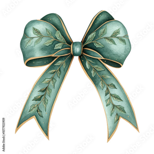 beautiful ornate Christmas bow with intricate leaf designs, perfect for festive decorations and holiday crafts. This Victorian style clipart adds elegance to any seasonal project