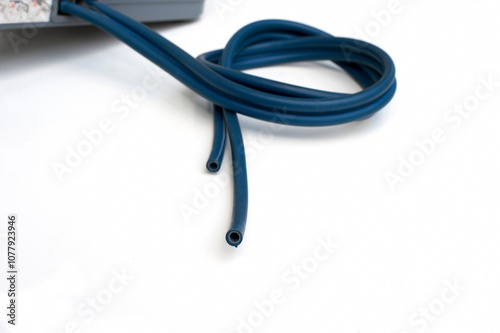 Blue PVC hose for air cushion, medical equipment for bedridden patients.