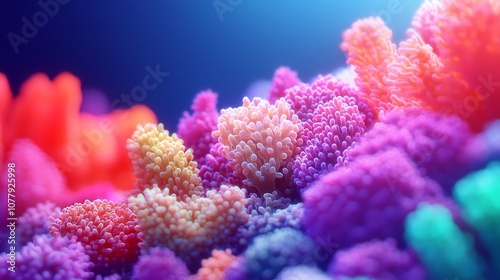 Colorful and Vibrant Underwater Coral Reef Scene with an Aquanaut Exploring the Diverse and Fluorescent Marine Ecosystem Illuminated by Bright Lighting